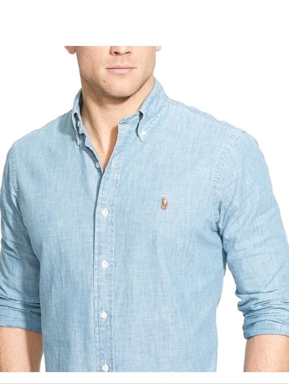 Vintage Ralph Lauren Shirt Classic Fit Long Sleeve Flesh Pony Button Blue L